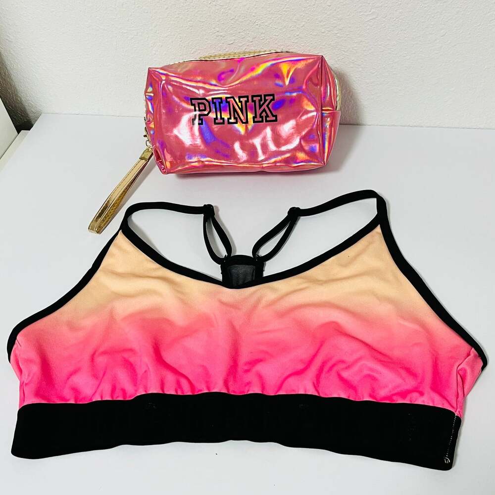 Victoria's Secret PINK Active Lightweight Sports Bra XL BONUS MAKEUP BAG!
